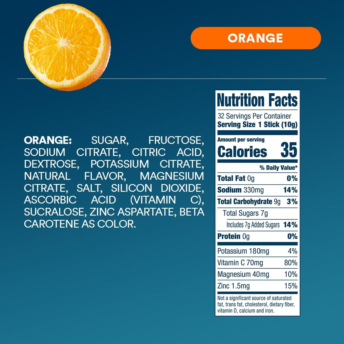 DripDrop Orange Electrolyte Powder, 8 oz sticks, 32 count - Essential Collection