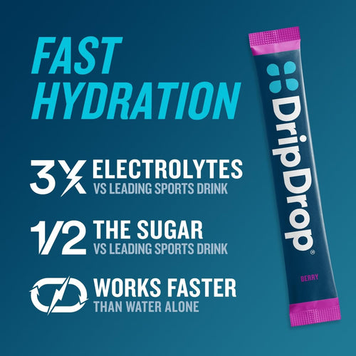 DripDrop Berry Electrolyte Powder, 8 oz sticks, 32 count - Essential Collection