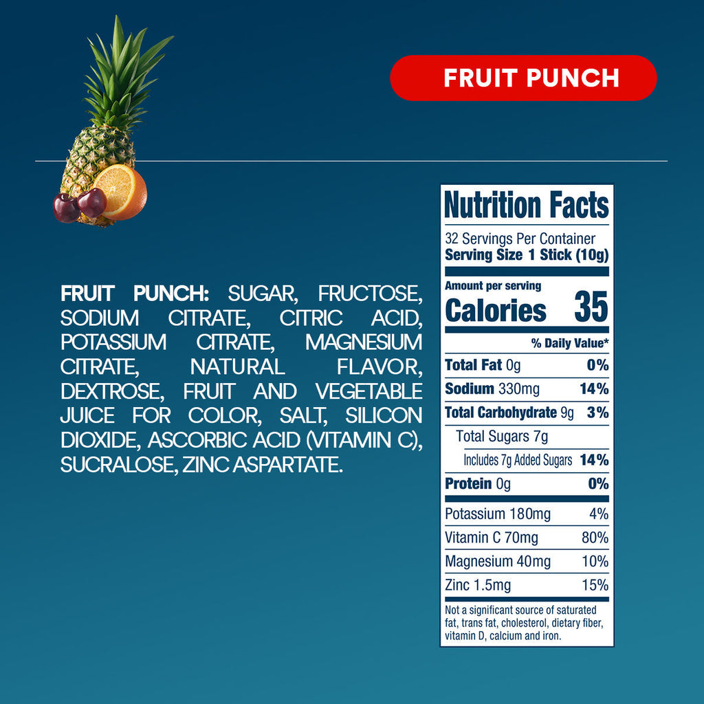 DripDrop Fruit Punch Electrolyte Powder, 8 oz sticks, 32 count - Essential Collection
