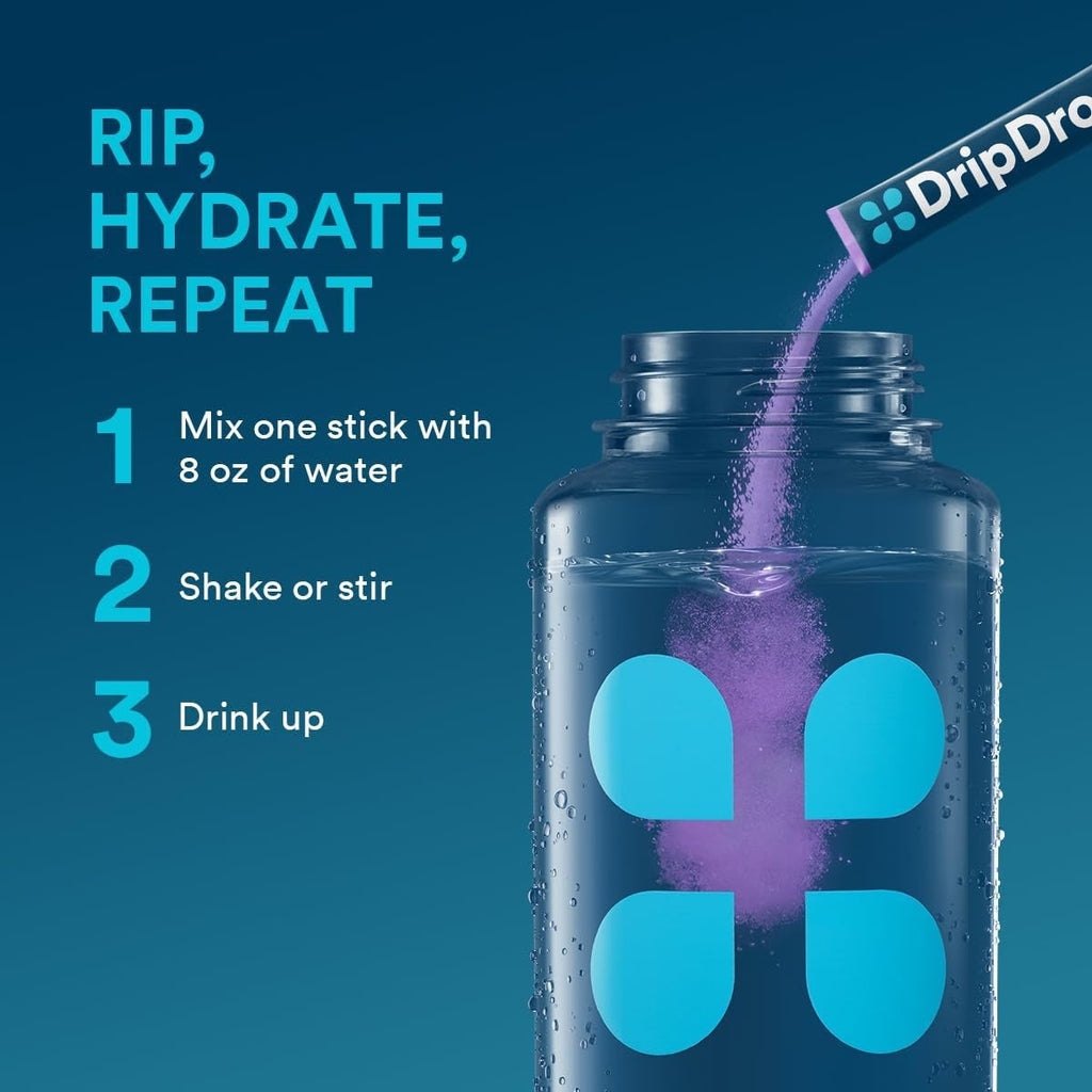 DripDrop Grape Electrolyte Powder, 8 oz sticks, 32 count - Essential Collection