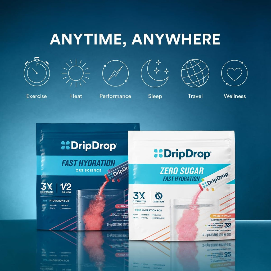 DripDrop Bold Variety Pack Electrolyte Powder, 8 oz sticks, 32 count - Essential Collection