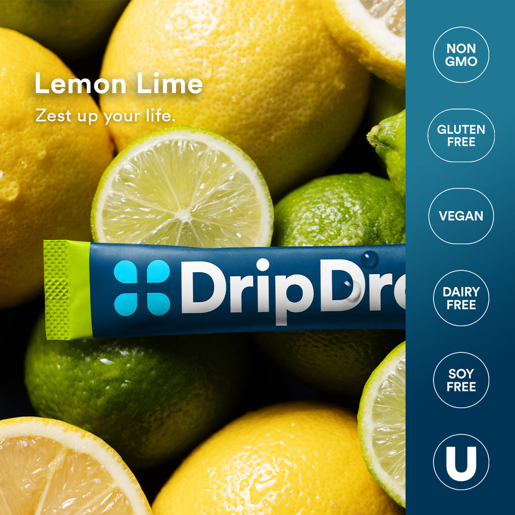 DripDrop Lemon Lime Electrolyte Powder, 8 oz sticks, 32 count - Essential Collection