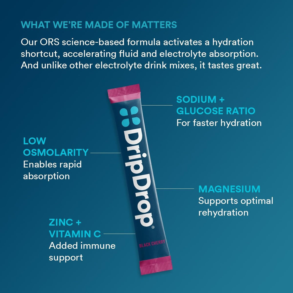 DripDrop Sunburst Variety Pack Electrolyte Powder, 8 oz sticks, 16 count - Essential Collection