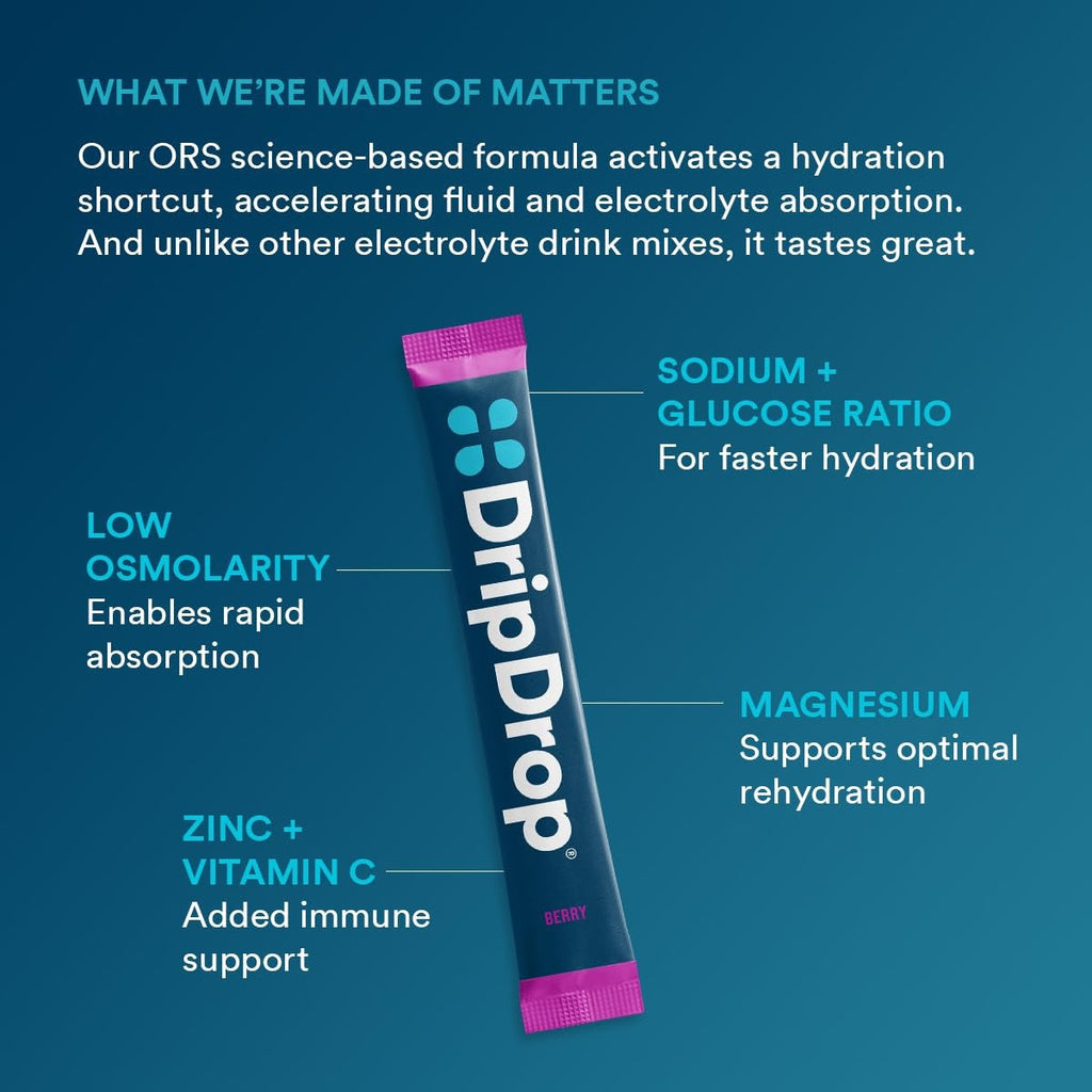 DripDrop Berry Electrolyte Powder, 8 oz sticks, 32 count awa　hf