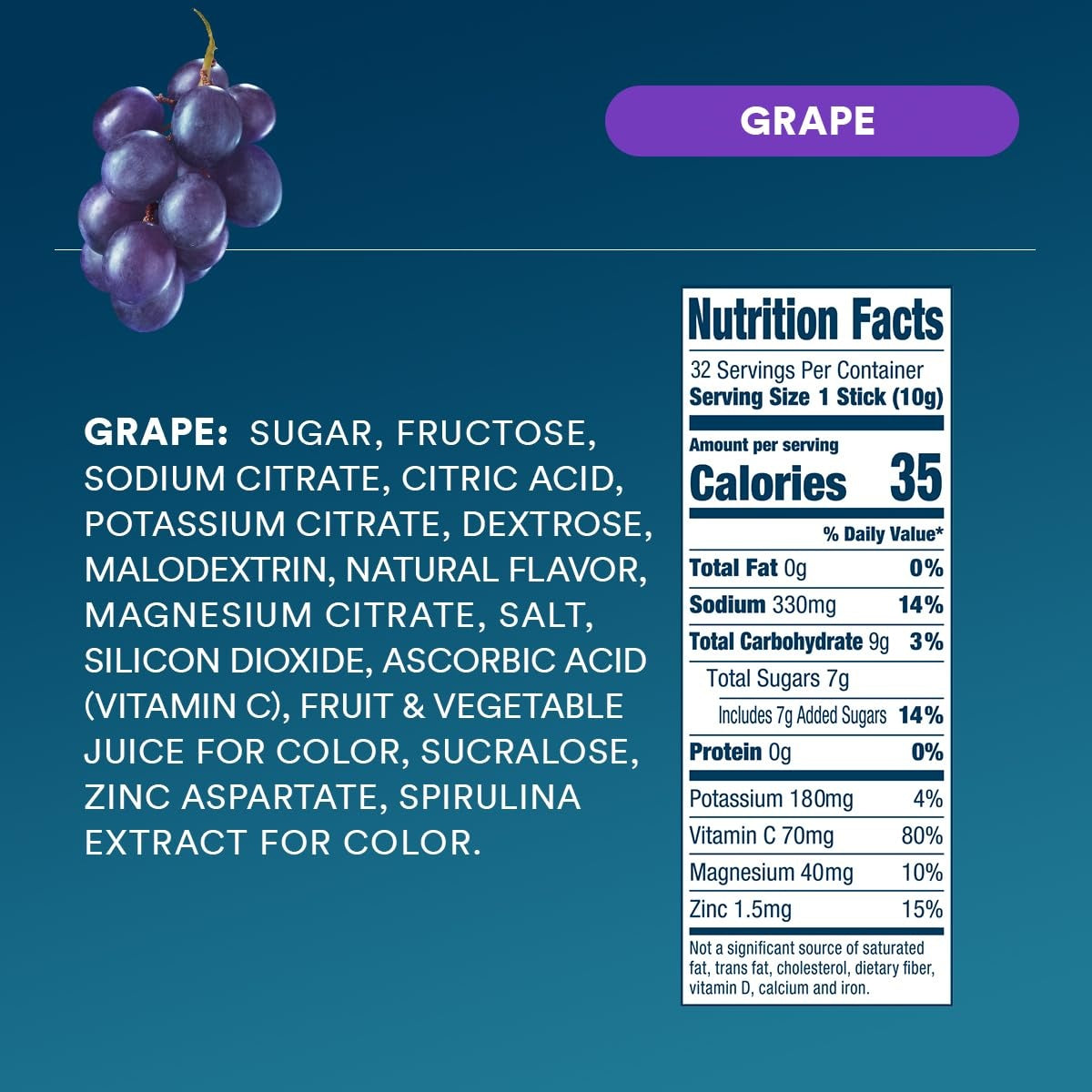 DripDrop Grape Electrolyte Powder, 8 oz sticks, 32 count - Essential Collection