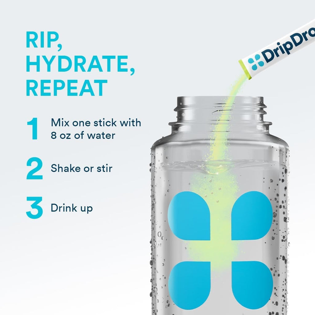 DripDrop Zero Sugar Lemon Lime Electrolyte Powder, 8 oz sticks, 32 count - Essential Collection