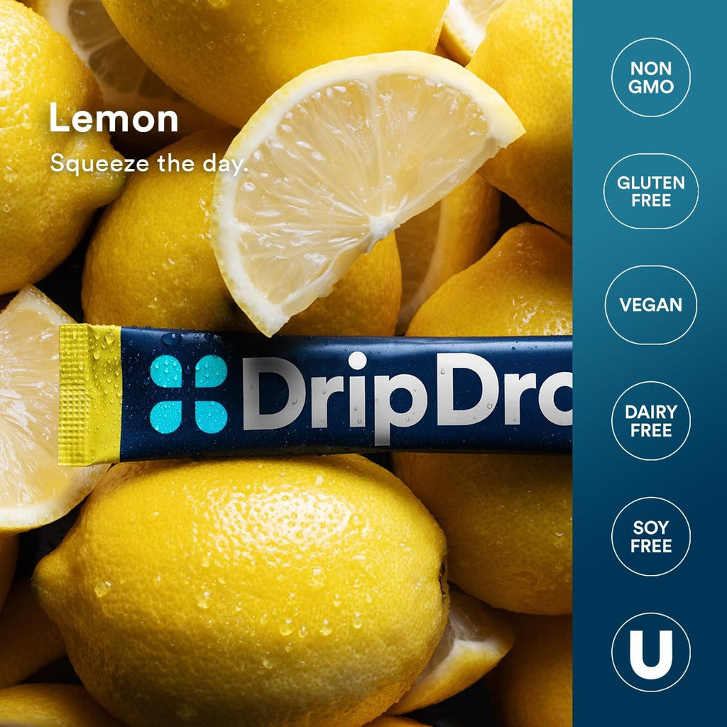 DripDrop Lemon Electrolyte Powder, 8 oz sticks, 32 count 66n　1S