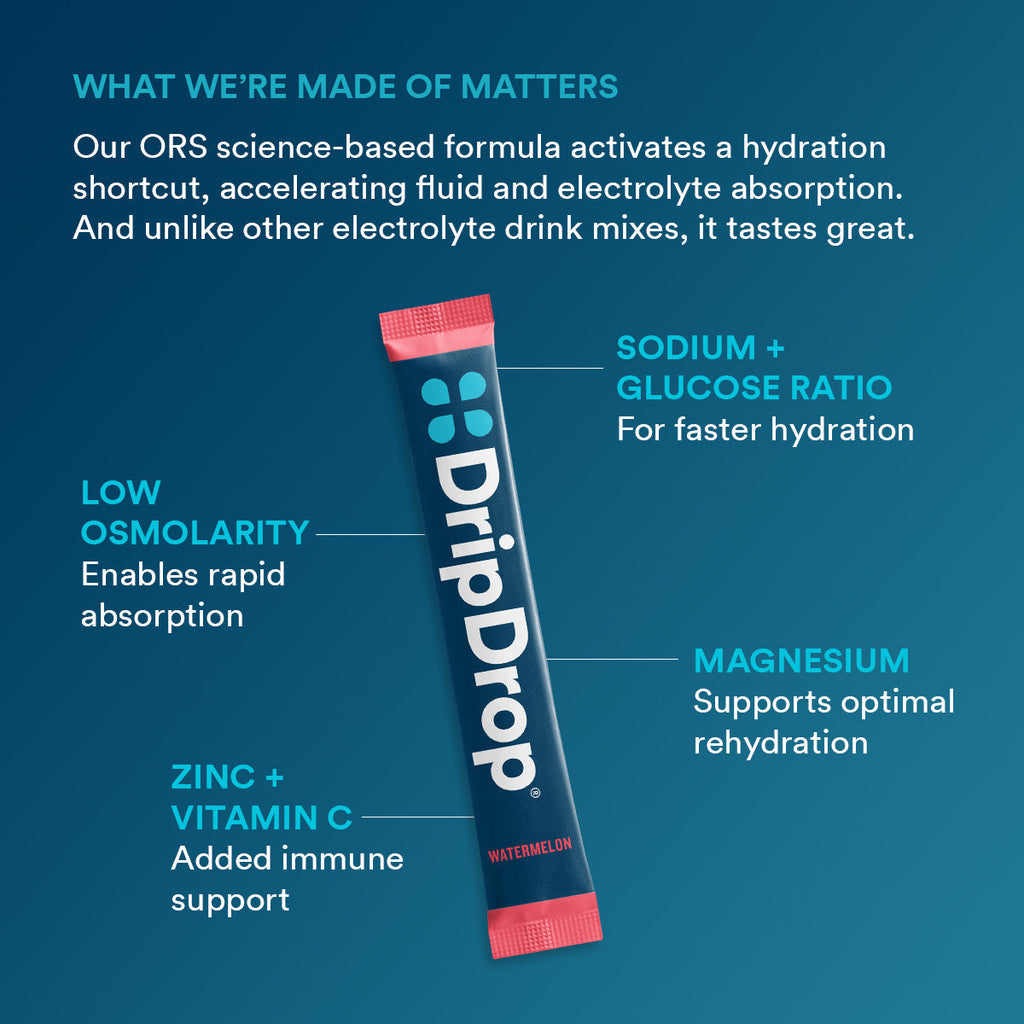 DripDrop Watermelon Electrolyte Powder, 8 oz sticks, 32 count - Essential Collection