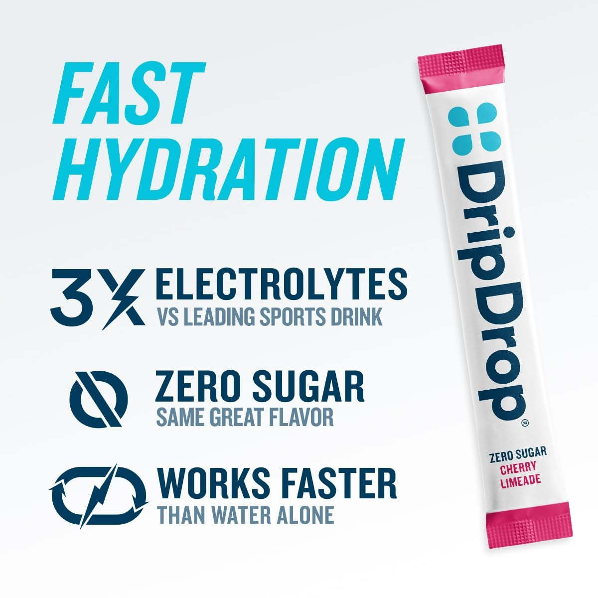 DripDrop Zero Sugar Cherry Limeade Electrolyte Powder, 8 oz sticks, 32 count - Essential Collection