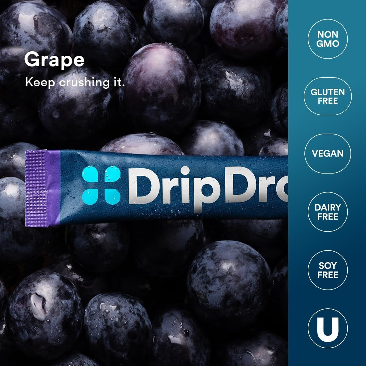 DripDrop Grape Electrolyte Powder, 8 oz sticks, 32 count - Essential Collection