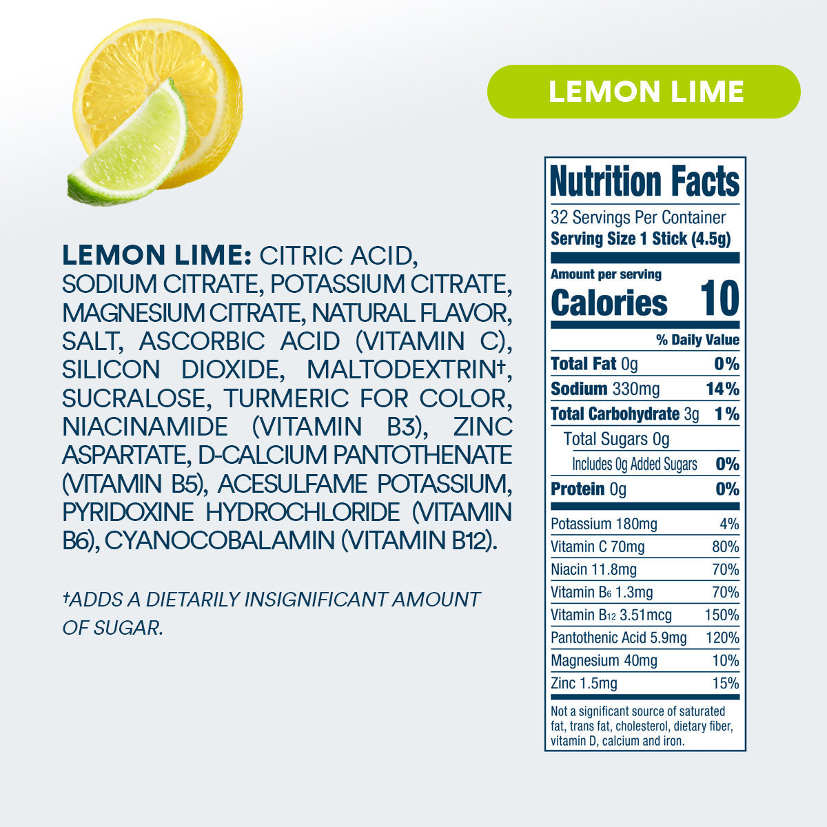 DripDrop Zero Sugar Lemon Lime Electrolyte Powder, 8 oz sticks, 32 count - Essential Collection