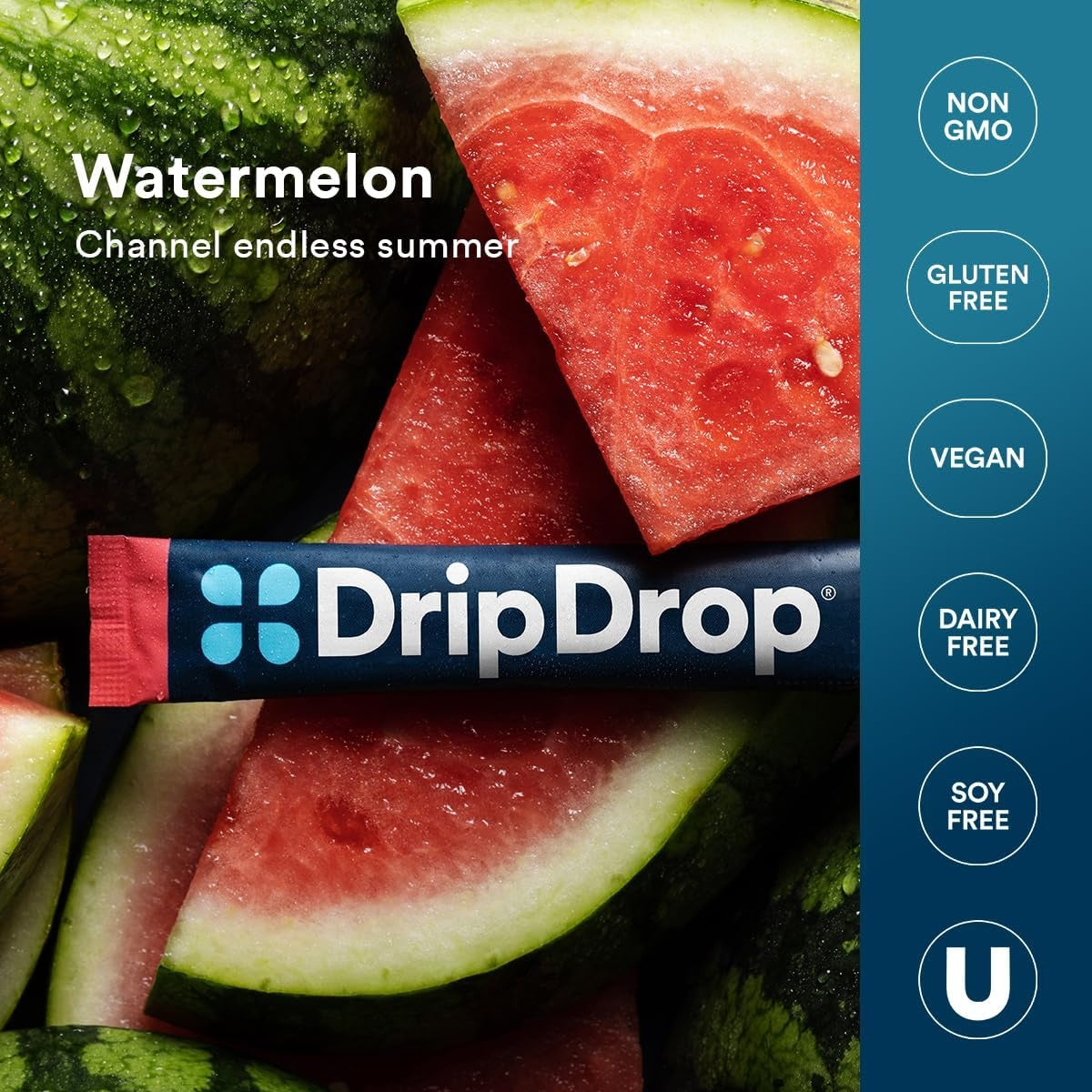 DripDrop Watermelon Electrolyte Powder, 8 oz sticks, 32 count - Essential Collection