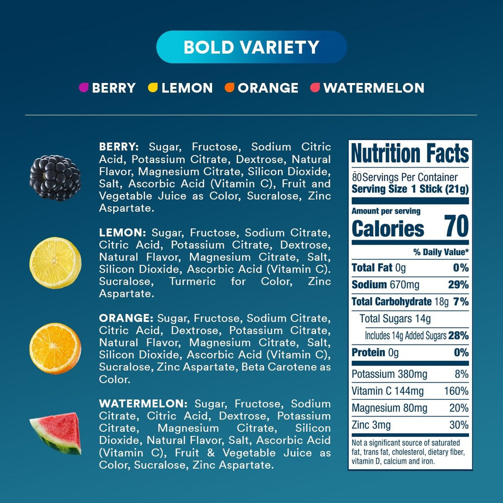 DripDrop Bold Variety Pack Electrolyte Powder, 16 oz sticks, 80 count - Essential Collection