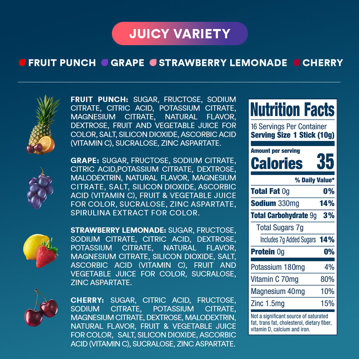 DripDrop Juicy Variety Pack Electrolyte Powder, 8 oz sticks, 16 count - Essential Collection