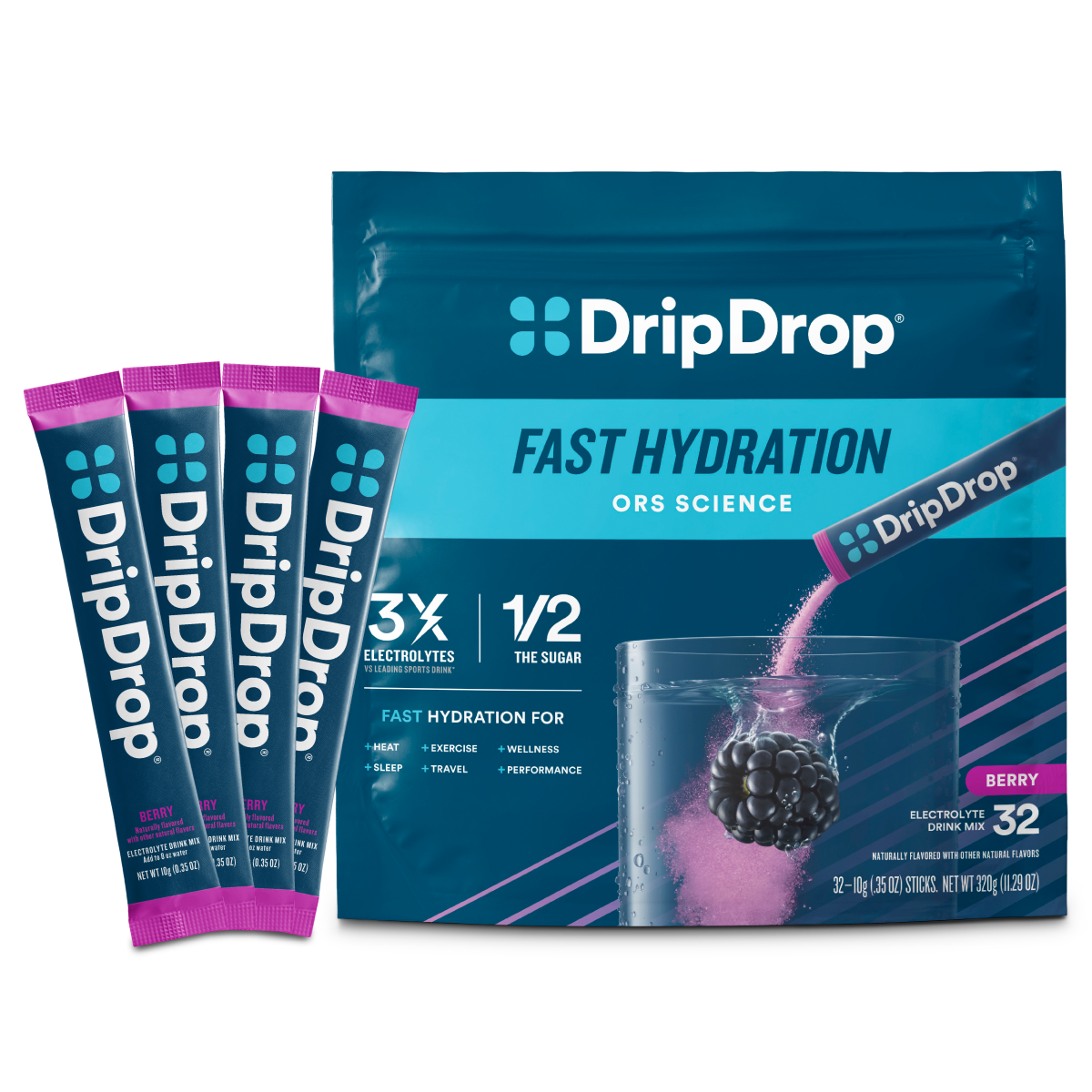 DripDrop Berry Electrolyte Powder, 8 oz sticks, 32 count awa　hf