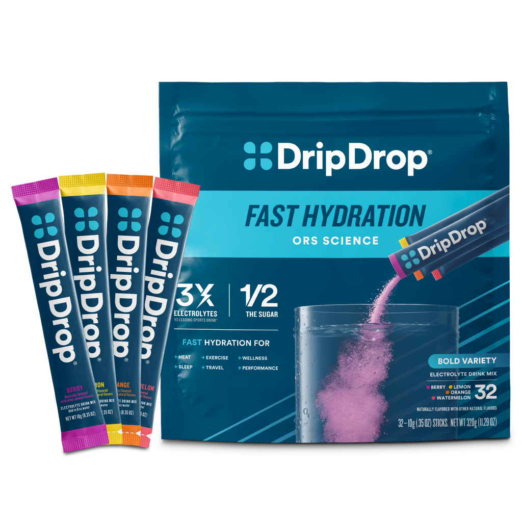 DripDrop Bold Variety Pack Electrolyte Powder, 8 oz sticks, 32 count - Essential Collection