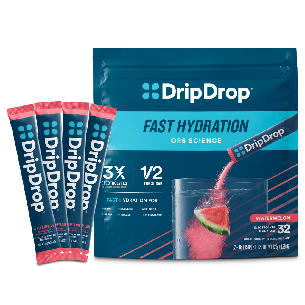 DripDrop Watermelon Electrolyte Powder, 8 oz sticks, 32 count - Essential Collection