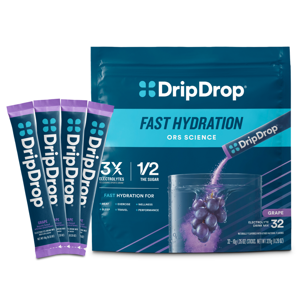 DripDrop Grape Electrolyte Powder, 8 oz sticks, 32 count - Essential Collection