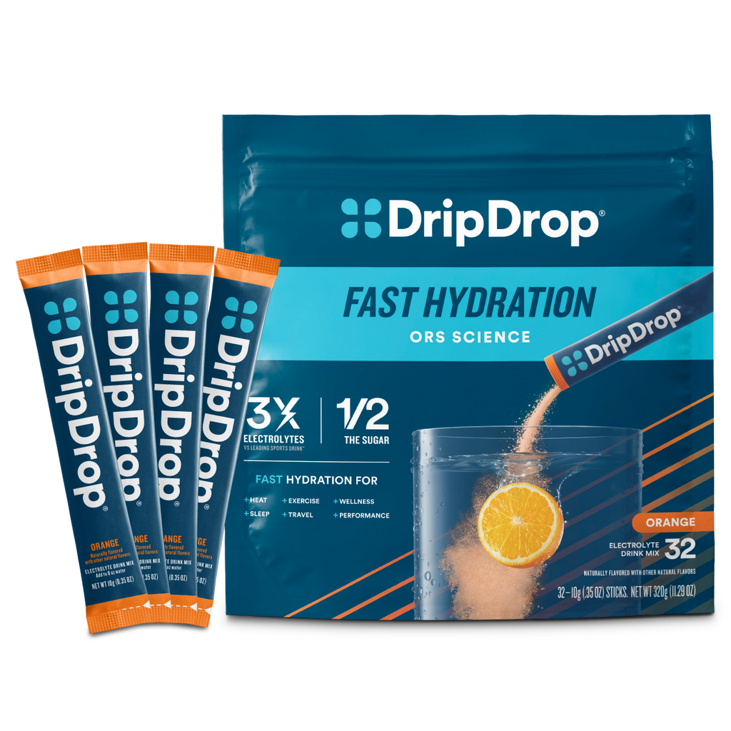 DripDrop Orange Electrolyte Powder, 8 oz sticks, 32 count - Essential Collection