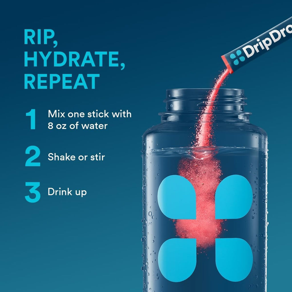 DripDrop Watermelon Electrolyte Powder, 8 oz sticks, 32 count - Essential Collection