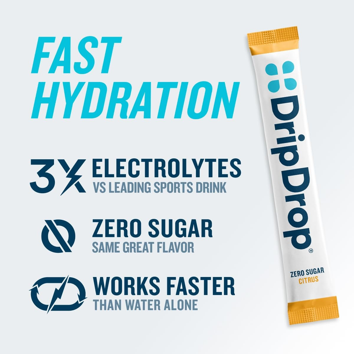 DripDrop Zero Sugar Citrus Variety Pack Electrolyte Powder, 8 oz sticks, 32 count - Essential Collection