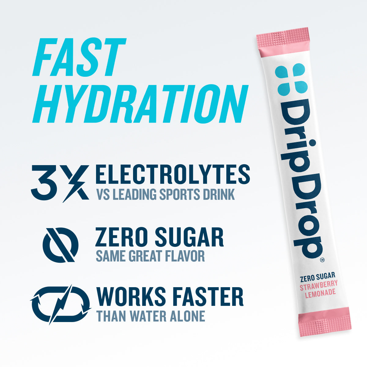 DripDrop Zero Sugar Strawberry Lemonade Electrolyte Powder, 8 oz sticks, 32 count - Essential Collection