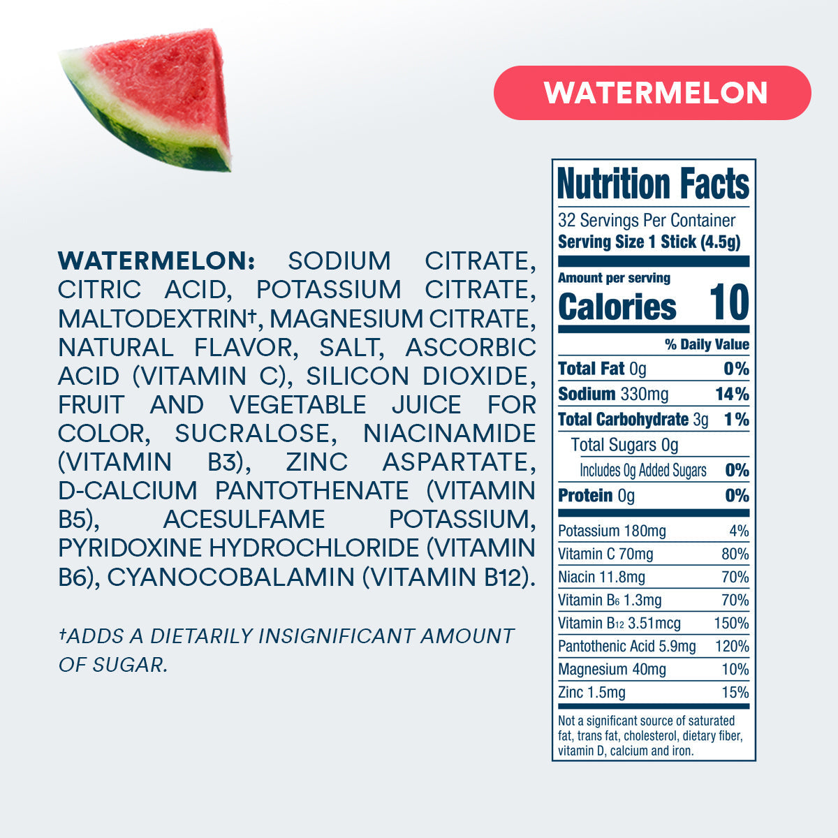 DripDrop Zero Sugar Watermelon Electrolyte Powder, 8 oz sticks, 32 count - Essential Collection