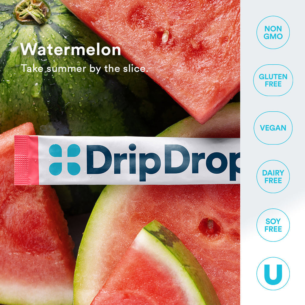 DripDrop Zero Sugar Watermelon Electrolyte Powder, 8 oz sticks, 32 count - Essential Collection