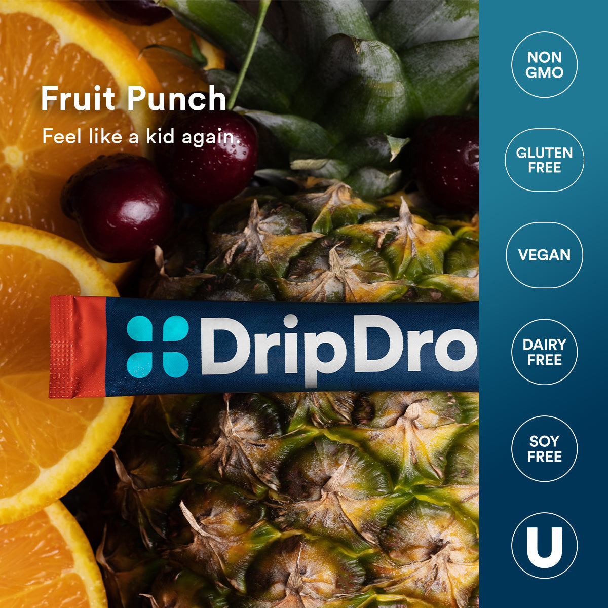 DripDrop Fruit Punch Electrolyte Powder, 8 oz sticks, 32 count - Essential Collection