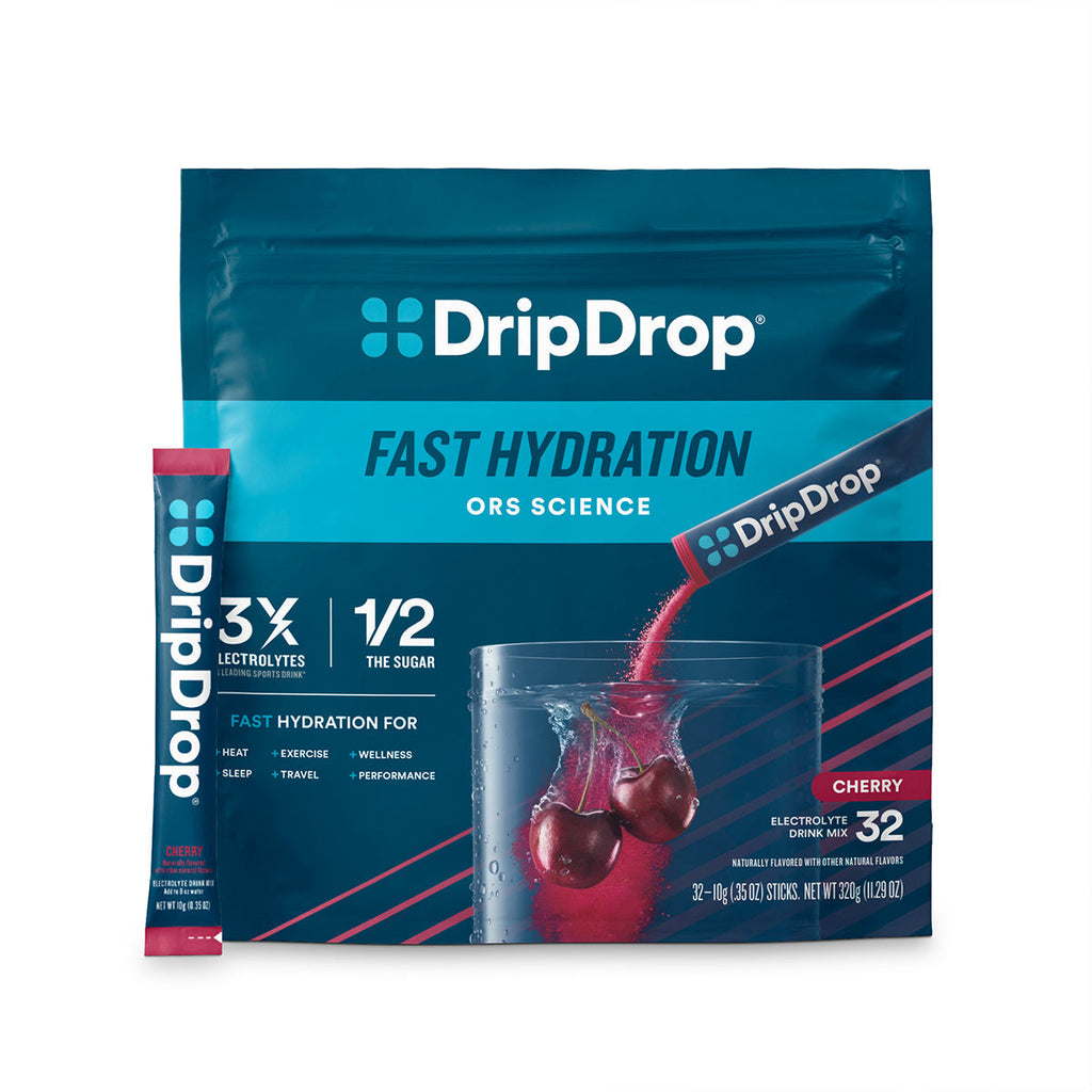 DripDrop Cherry Electrolyte Powder, 8 oz sticks, 32 count - Essential Collection