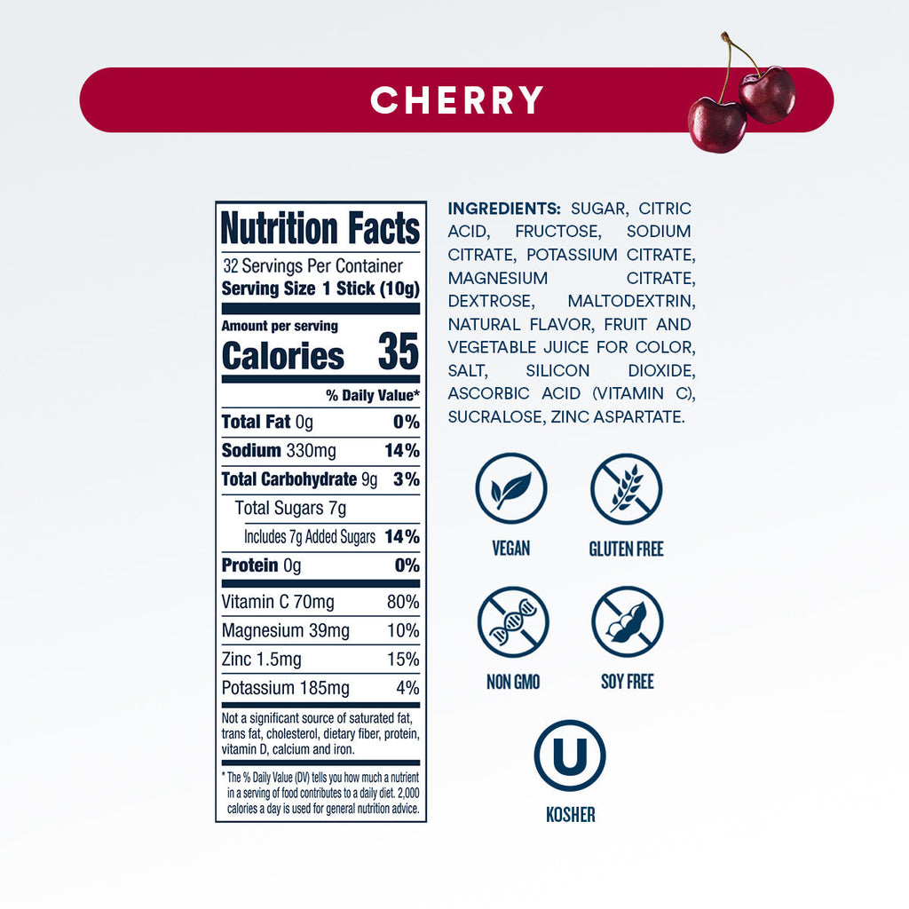 DripDrop Cherry Electrolyte Powder, 8 oz sticks, 32 count - Essential Collection