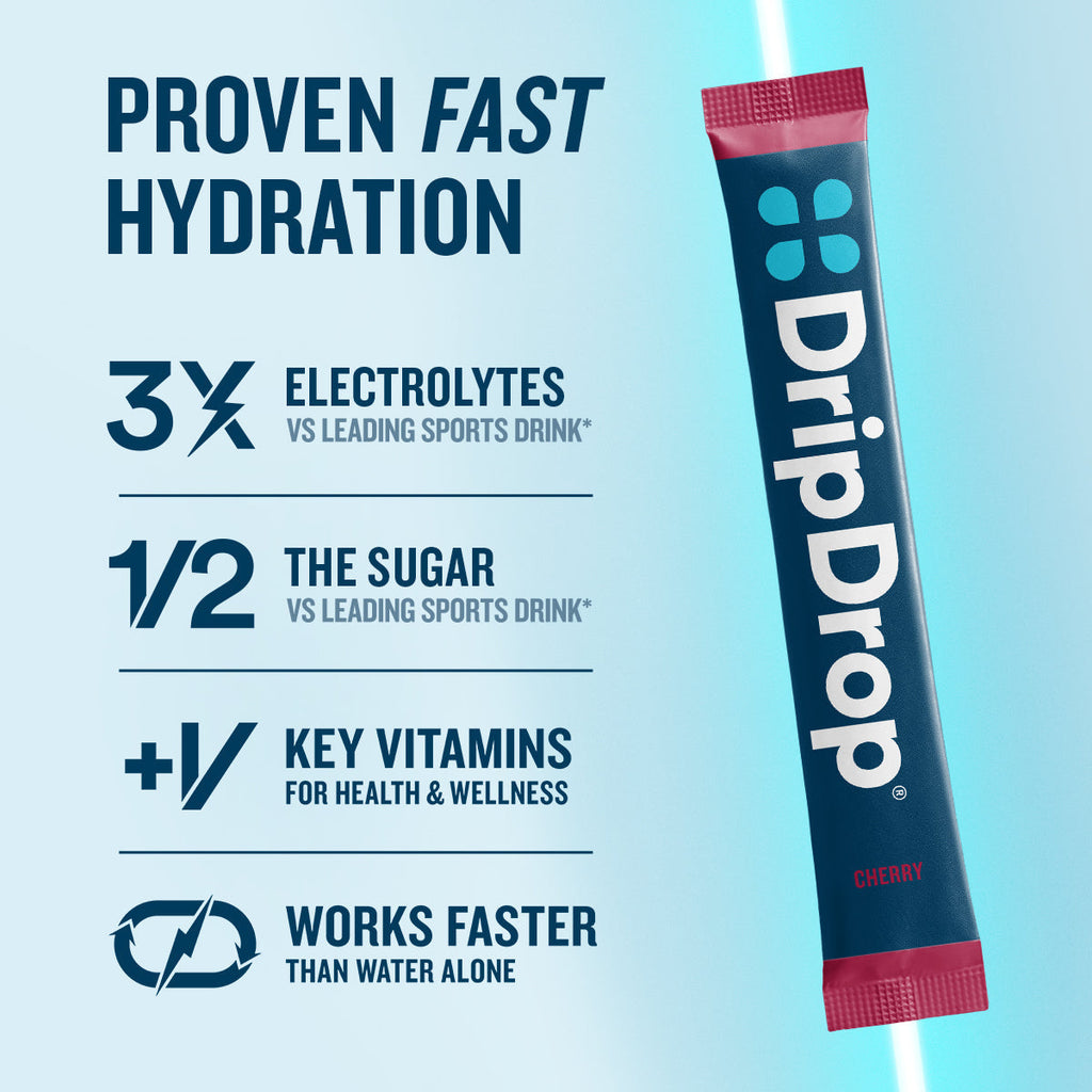 DripDrop Cherry Electrolyte Powder, 8 oz sticks, 32 count - Essential Collection