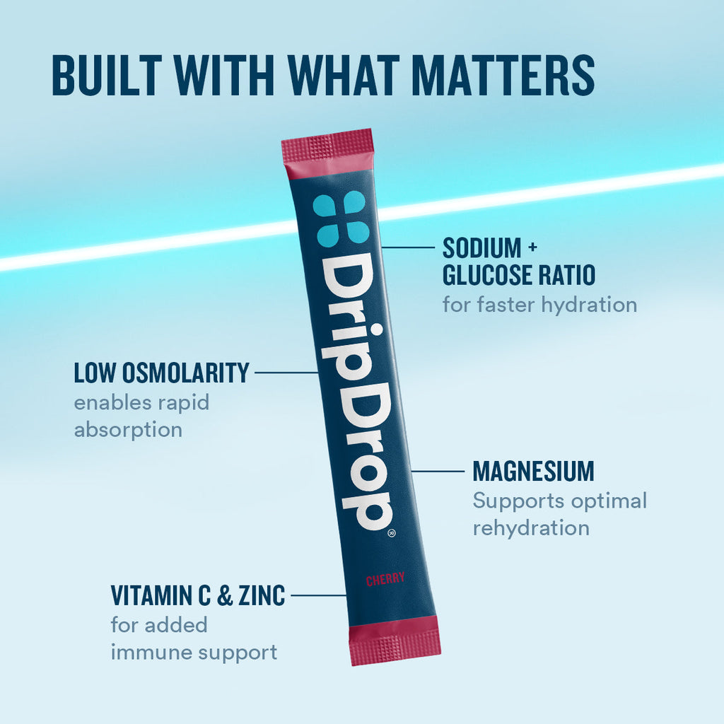 DripDrop Cherry Electrolyte Powder, 8 oz sticks, 32 count - Essential Collection