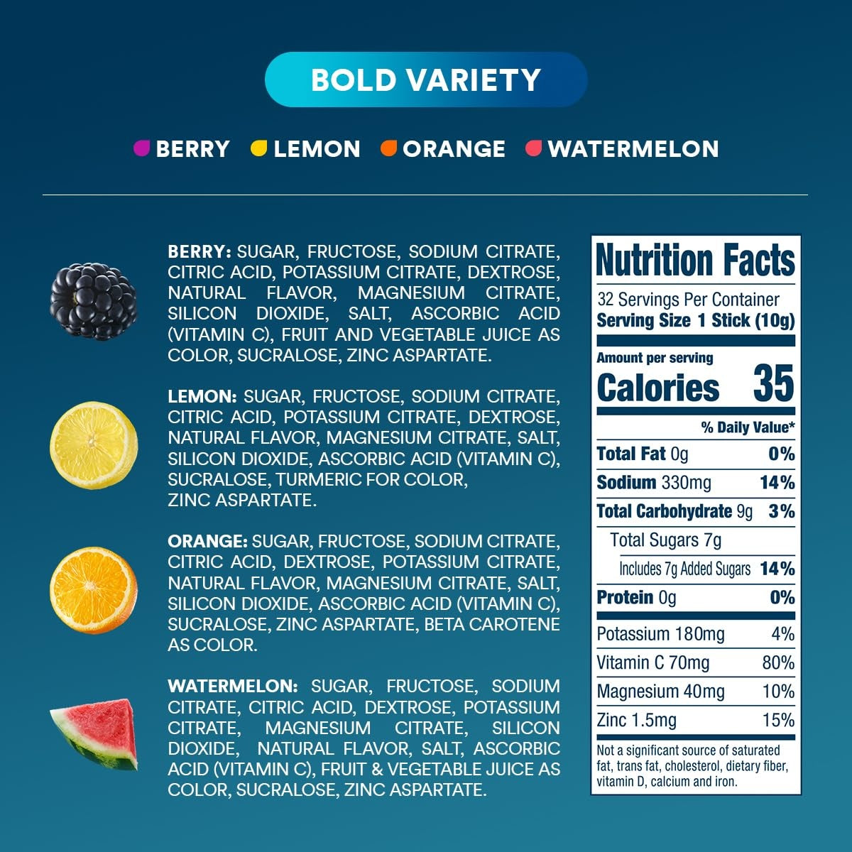 DripDrop Bold Variety Pack Electrolyte Powder, 8 oz sticks, 32 count - Essential Collection