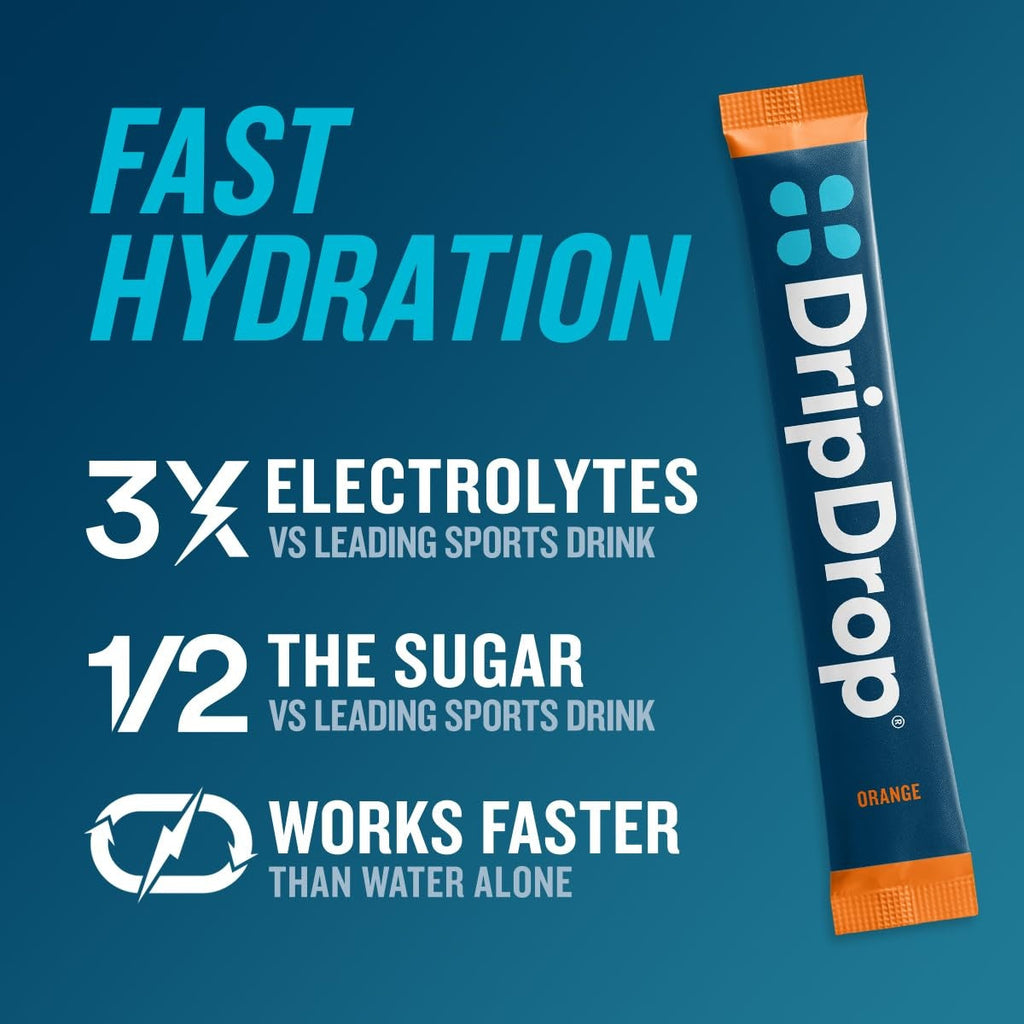 DripDrop Orange Electrolyte Powder, 8 oz sticks, 32 count - Essential Collection